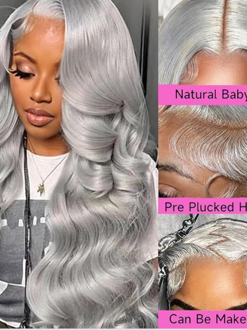 30” Silver Gray Long Body Wave Lace Front Wig - Pre-Plucked NEW